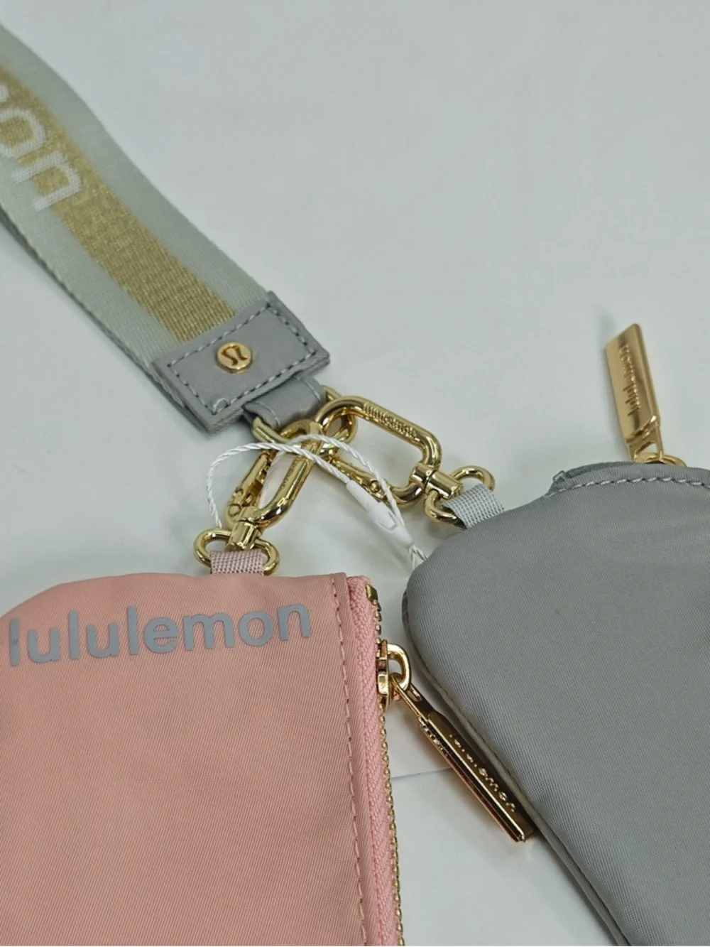 lululemon Pink and Gray Dual Pouch Key Set with Gold Hardware